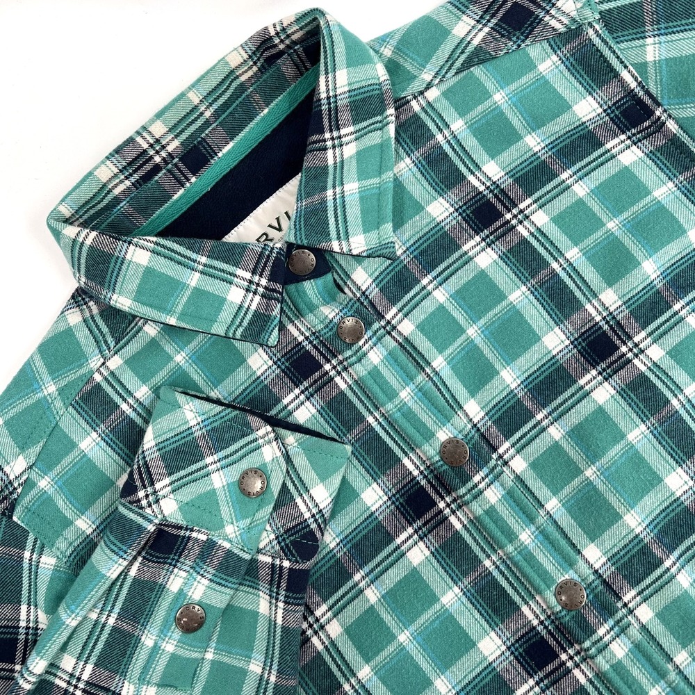 ORVIS Women's XL Turquoise/Navy Plaid Pinnacle Fleece-Lined Flannel Shacket